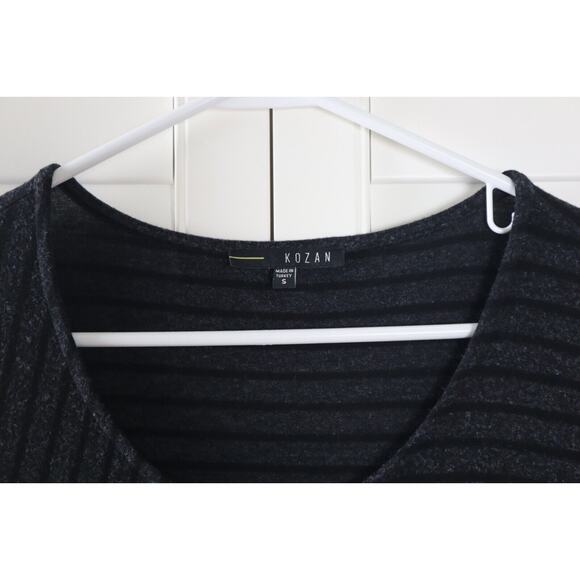 KOZAN $118 Soft Stretch Heather Striped Asymmetric Tunic Tee Top Size Small - Picture 6 of 6
